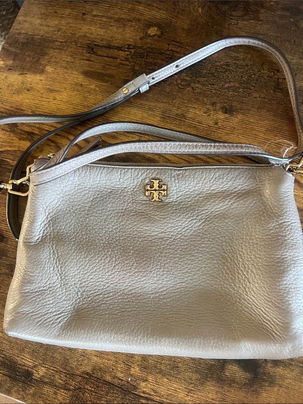 Tory Burch Pebbled Leather Crossbody Bag in Light Gray